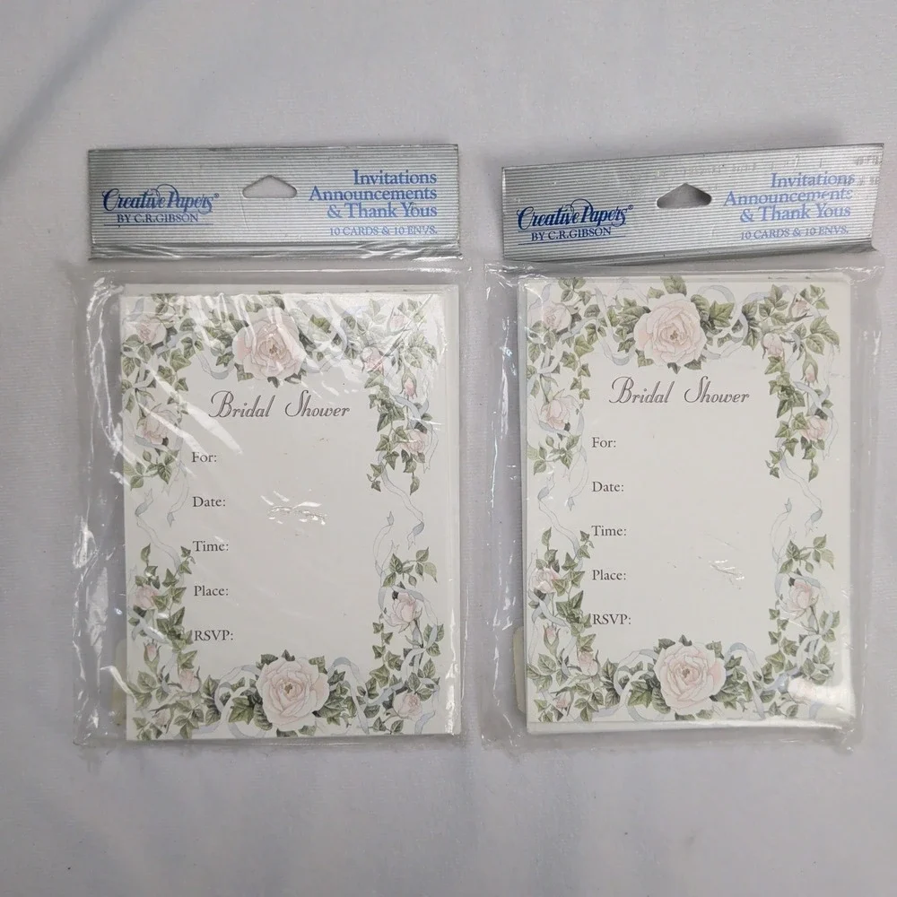 Vintage 90s Bridal Shower Invitations Pink Rose Floral 20 Count